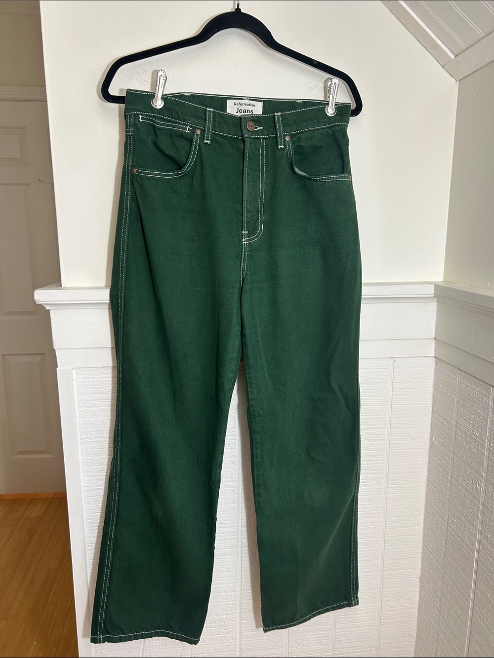 Reformation Jeans Cowboy High Rise Straight Jeans Emerald Green size 28 - Picture 3 of 10